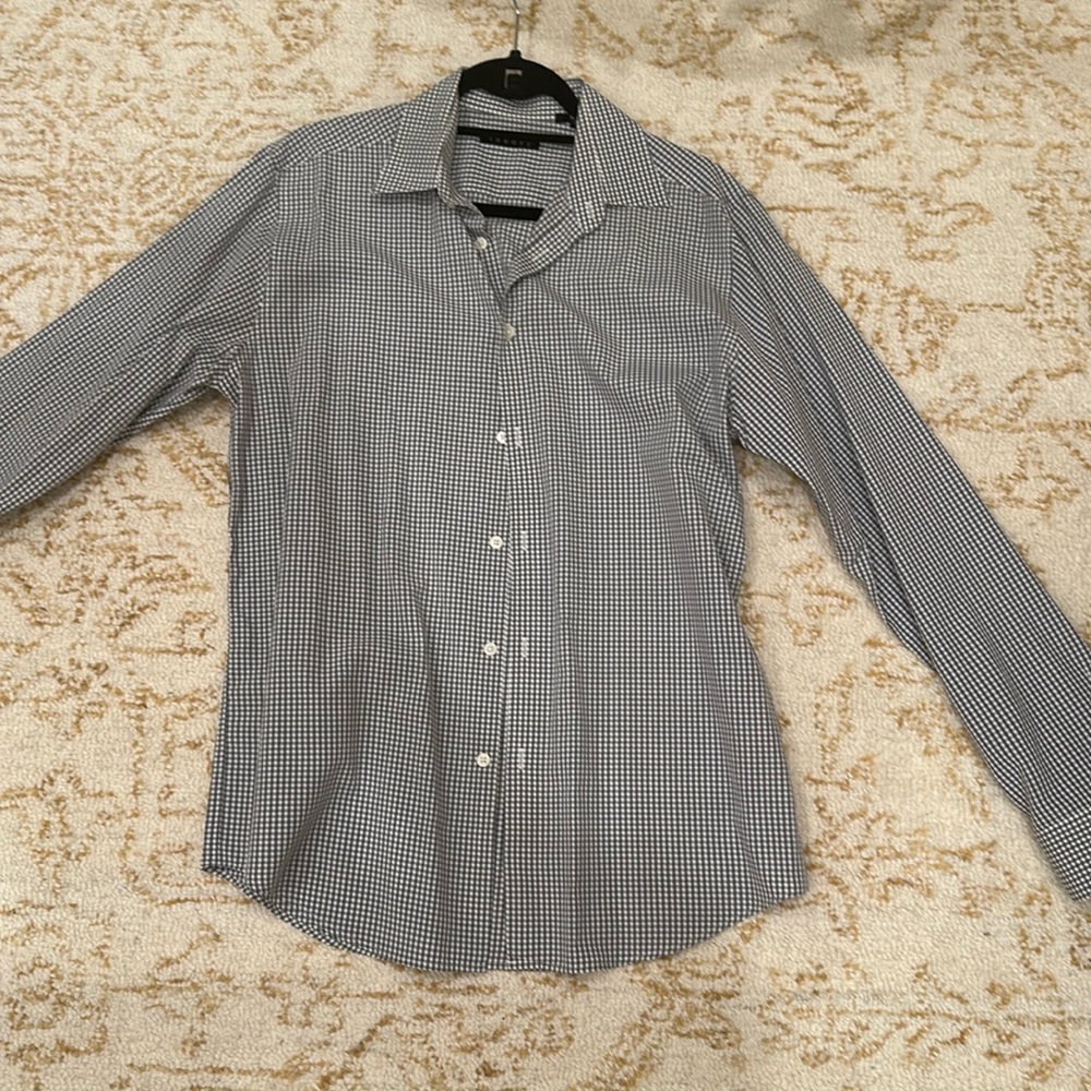 men’s theory grey and white button up